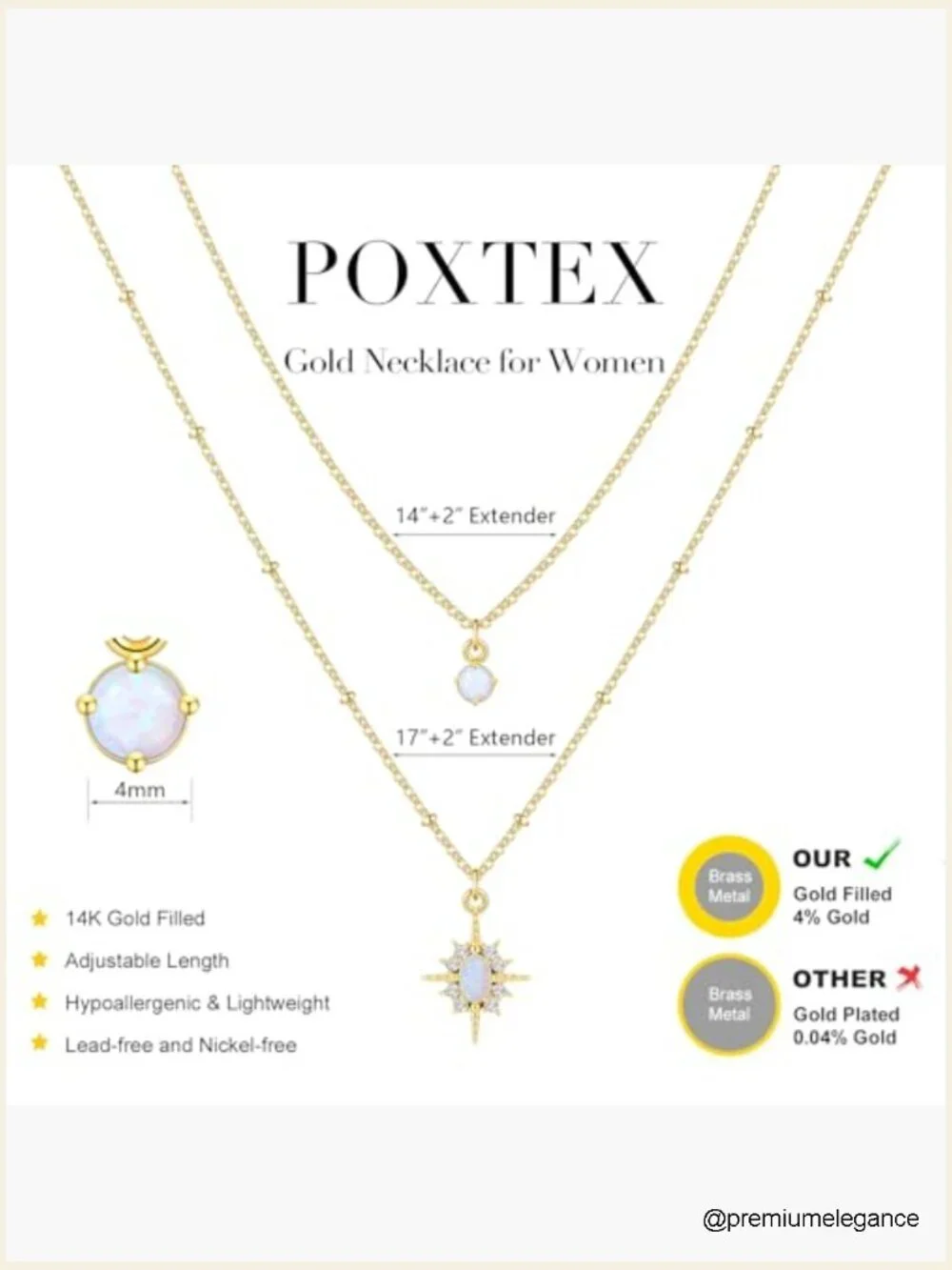 Dainty Gold Layered Star Opal Pendant Necklace Set Choker